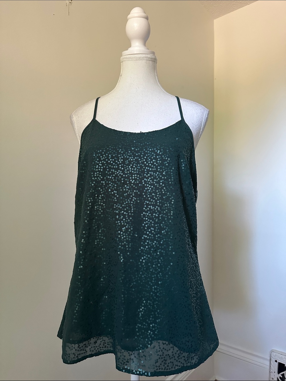 SMART SET Green Sequin Y2K Holiday Preppy Festive Disco Strappy Tank Top Small